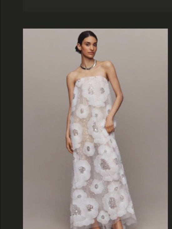 Anthropologie Dresses & Skirts - Anthropologie White Floral Sequin Strapless Gown